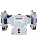 Heavy Duty 1HP 3 Phase Bench Grinder With 10 Inch Wheels And Knockout Dust Collection Gear Featuring Micro Angle Tweaks And Swiveling Aluminum Supports For Your Ultimate Garage Workhorse Rig, featuring two grinding wheels and clear shields.