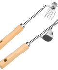 Two Pack Stainless Steel Hand Weeder Tools For Garden And Farm With V Shape Weeder And Four Teeth Weed Puller Wood Handles