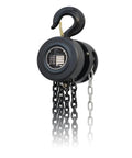 Heavy Duty 5 Ton Manual Chain Hoist Lifting Tool Perfect For Garage Work, showcasing black metal hoist with chains.