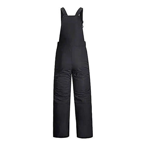 Womens Insulated Snow Bibs For Skiing And Snowboarding, Waterproof Windproof Overalls With Pockets in black front view.