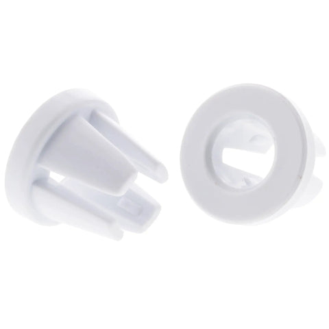 Durable Spool Cap For Sewing Machines 2 Pack Fits A Wide Range Of Sewing Machine Models And More Keeps Spools Aligned For Smooth Stitching Replacement For 1105 1116 1120 1130 1507 1725 1748 2009 2010 2250 2259 And More white plastic sewing machine spool caps, side and front view