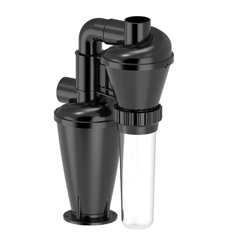 Turbo Diy Cyclone Dust Collector For Your Woodshop With Dual Filtration System 50Mm To 2In Inlet visible from side angle in black plastic
