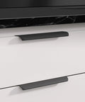 5 Pack Adhesive Edge Finger Pulls For Cabinets installed on white drawers in black finish, aluminium alloy concealed drawer pulls.