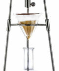 Adjustable Cold Brew Drip Tower featuring a stainless rack and glass vessel for silky homemade sips. Precision flow valve included.
