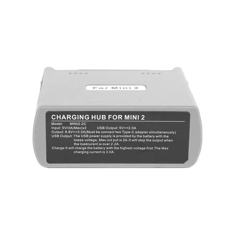 Dual Port Fast Charging Station For Two Drone Power Cells, Three Way Charger For Mini Series Drones, gray charging hub