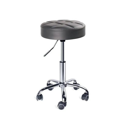 Round Rolling Stool With Wheels Adjustable Height For Work And Medical Tasks Light Gray Cushioned Seat 18.8 In To 25.2 In Height 13.8 In Diameter