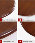 Close-up of Round Wooden Lazy Susan Turntable for Dining Table with smooth hardwood texture, thick design, and rounded edges