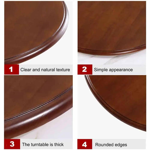Close-up of Round Wooden Lazy Susan Turntable for Dining Table with smooth hardwood texture, thick design, and rounded edges