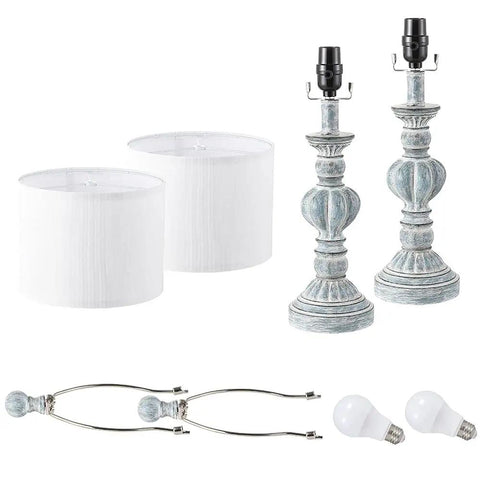 Coastal Vintage Table Lamps Set of 2 For Living Room And Bedroom, 22.75 Inch Tall, Aqua Blue Washed Finish, parts view