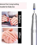 5-in-1 carbide nail drill bit installed on a silver handpiece; 3/32" shank for acrylic or hard gel nails.