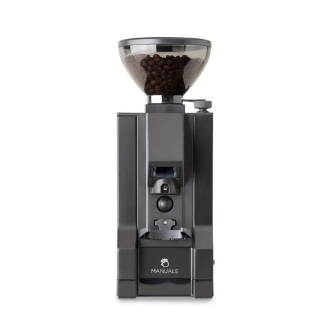 Precision burr grinder in matte black finish with coffee beans, part of Top Tier Home Barista Bundle Pairing A Next Level Espresso Machine.