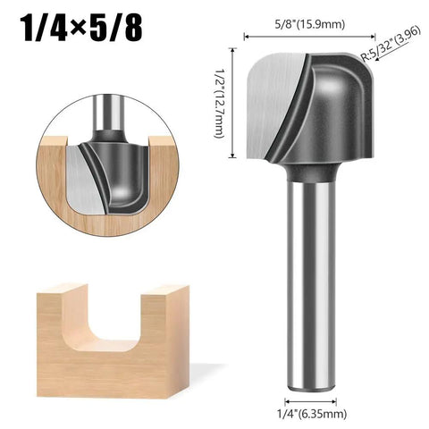 Killer Sharp Carbide Bowl And Tray Router Bit Set One Quarter Inch Shank, 5/8" cutting radius for woodworking projects.
