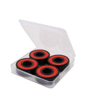Pack of four 608RS hybrid ceramic bearings with red seals in a clear plastic case