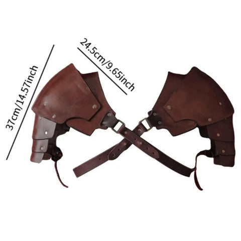 Dope Medieval PU Leather Double Pauldrons Shoulder Armor for cosplay LARP and historical festivals, visible dimensions 37cm x 24.5cm.