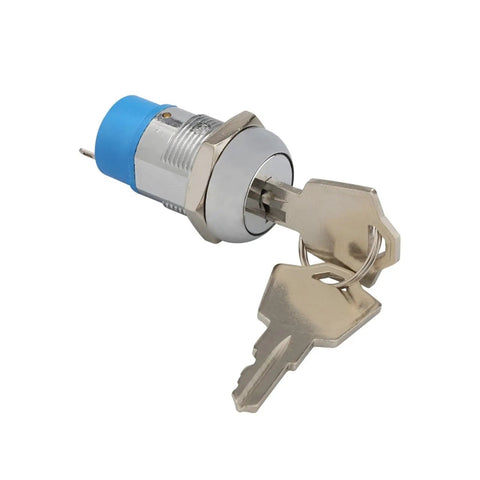 JK215 19mm 12 Volt On Off Electric Stacker Lock Switch with key, used for heavy duty security control panel functionality.