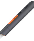 Slice 10513 pen cutter with gray plastic handle and orange three-position blade slider, exposed cutting blade.