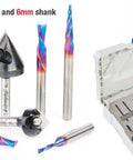 Built To Crush Projects Like A Champ 8 Piece CNC Router Bit Set With Spektra Coated Carbide Blades in storage case.