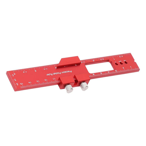 6 Inch Woodworking Ruler With Adjustable Sliding Stop, Aluminum Alloy Pocket Ruler With Engraved Scales, red anodized finish.