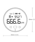 Crisp LCD panel of Built Tough Digital Tape Measure displaying 666.6 cm and various icons, showcasing 328 Foot Rolling Reach.