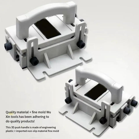 Heavy Duty Adjustable Three Way Force Push Block For Table Saws Jointers Stationary Power Tools Featuring Rugged Comfort Grip close-up view showing structure and grip details.