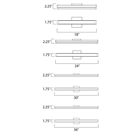 Spec 24 Inch Bath Vanity Light In Black Aluminum Finish With PMMA Acrylic Shade diagram showing dimensions