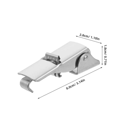 Super Heavy Duty Stainless Steel Adjustable Toggle Latches For Quick Release Toolbox And Storage Box Fastening Clamps dimensions shown.