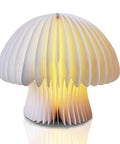 Walnut Finish Mushroom Lamp With White Striped Glass Retro Mid Century Table Light For Living Room Ambient Glow