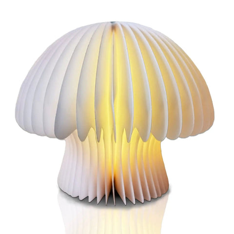 Walnut Finish Mushroom Lamp With White Striped Glass Retro Mid Century Table Light For Living Room Ambient Glow