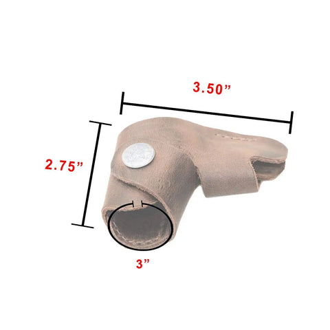 Leather Shift Lever Sock for Motorcycles Full-Grain Bourbon Brown with dimensions, handmade gear protection for boots.