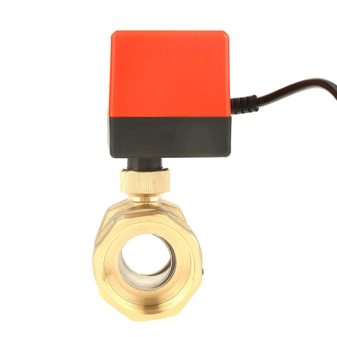 Pro Grade Two Way Motorized Ball Valve Crafted From Heavy Duty Forged Brass G1 One Half Inch Pipe Thread Dn40 Size top view with actuator