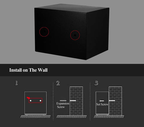 Back view of 4.6L Digital Steel Safe With Electronic Lock For Home Or Office, Money Cash Security Box, wall installation instructions