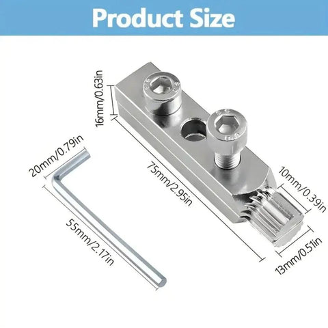Two Piece Faucet Valve And Pipe Removal Tool Set with L-shaped wrench, metal construction, dimensions shown for fittings