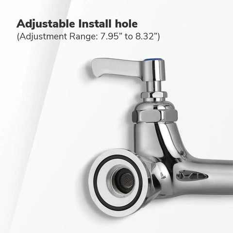 Pro Grade Wall Mount Pre Rinse Kitchen Faucet With Pull Down Sprayer, Brass Construction, adjustable install hole detail