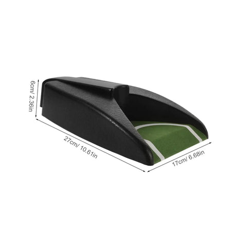Automatic Golf Putting Cup Return System with ball retriever, dimensions shown, black material, designed for practice accuracy