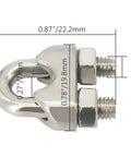 Heavy Duty Wire Rope Hardware Set With Thimble And Aluminum Crimp Loop For 3/16 Inch Cable Includes M4 Clamps 304 Stainless Steel