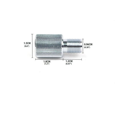 Side view of M10x1.0 Male to 3/8-24 Female Adapter for Antennas, nickel plated, with dimensions labeled on a white background.