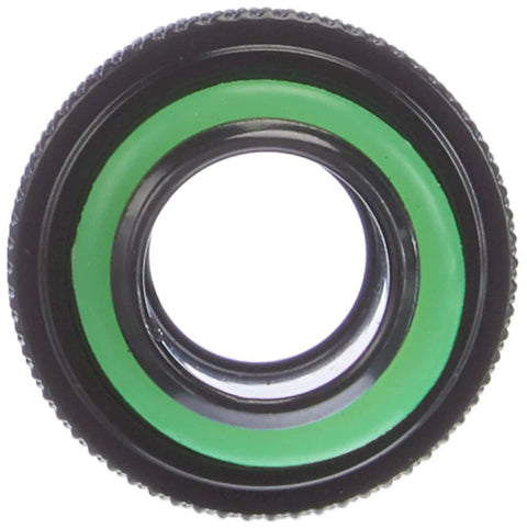 Corsair Hydro X Series XF compression fitting, 10/13 mm ID/OD, black with green O-ring, close-up view.