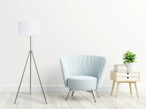 Sturdy Tripod Floor Lamp With Adjustable Height And 100 Percent Metal Body, Linen Drum Shade, E26 Socket, Brushed Nickel Finish
