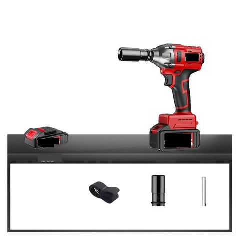 Gangsuqd Brushless Cordless Impact Wrench With High Torque Electric Power Tool displayed with battery and attachments on black surface.