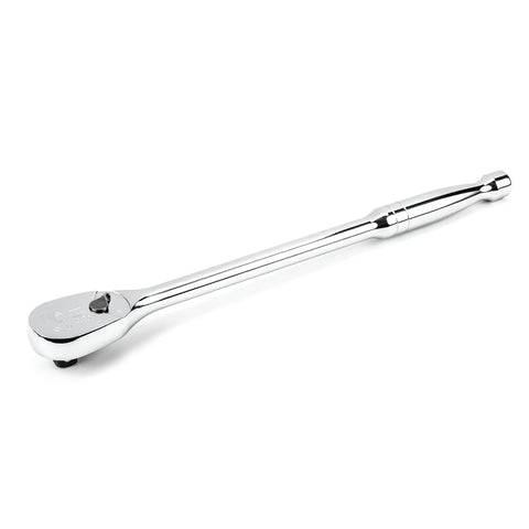 Half Inch Drive 84 Tooth Teardrop Ratchet With 15 Inch Long Handle, Flush On Off Switch, Full Polish Chrome, Heavy Duty Mechanic Tool