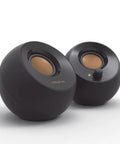 USB Powered Desk Speaker System With 4.4W Output, 45 Degree Upward Driver For Bangin Bass, black spherical speaker design