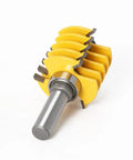 Premium Adjustable Box Joint Router Bit With Five Tough Carbide Blades And Fast Shank Setup, yellow carbide design.