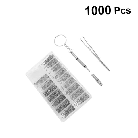 Miniature Screws Kit With 1000 Stainless Steel Screws For Glasses Watch Phone Eyeglass Repair Tool Set Includes Multiple Sizes And Lengths In Clear Box Handy Everyday Home Fixes And Quick Replacement Parts
