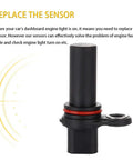 Crankshaft Position Sensor For 2011-2014 Chrysler 200, 2007-2010 Sebring, 2008-2014 Dodge Avenger, 2007-2012 Caliber, 2009-2016 Dodge Journey, 2007-2016 Jeep Compass And Patriot Replacement 5033307AA PC684 5S6996 CKP Sensor Fits Your Ride, black plastic sensor with red O-ring