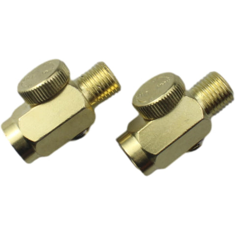 Brass In-Line Air Flow Regulator Adjustable 1/4 Inch NPT Male and Female In-Line Air Flow Valve Set, pair of brass valves.