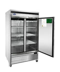 Chef Approved Commercial Reach In Refrigerator Featuring Bottom Mount Compressor And Slick Stainless Steel Finish Built Hella Tough For Hot Kitchens And Zero Sweat Service with open doors showcasing interior shelves.