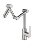 ZBSAVFM Lead-Free 304 Stainless Steel Articulating Kitchen Faucet - Hot & Cold 360° Rotating design with brushed finish.