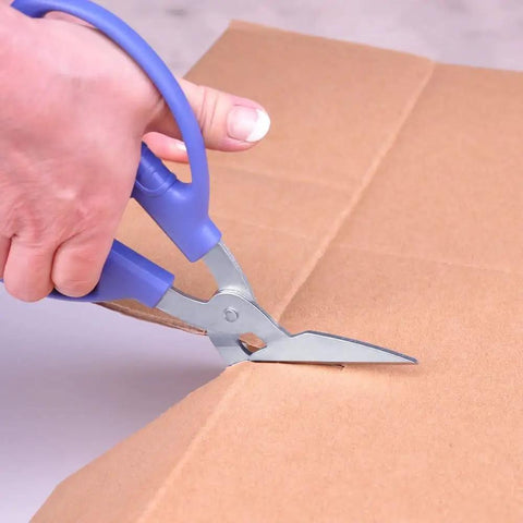 Heavy-Duty Cardboard Scissors With Angled Blade 8.5 Inch Japanese Stainless Steel Snips For Cardboard Boxes Packing DIY Crafts And Industrial Use Blue Beast Mode cutting cardboard box