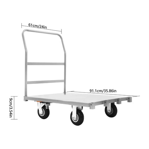 Heavy Duty Platform Cart That Feels Like a Workhorse, Steel Frame With Detachable Base, 2000 Lbs Capacity, Four Double Bearing Casters With 360 Degree Spin, Two Lockable Wheels, Smooth Maneuvering For Warehouse And Shop Floor, 91.1cm x 61cm