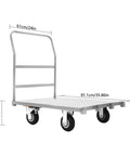 Heavy Duty Platform Truck Cart With Rock Solid Steel Deck And Smooth Roll Casters Built To Shift Two Thousand Pounds Like A Pro Warehouse Workhorse For Daily Hauling Tasks, with dimensions showing 24in by 36in.
